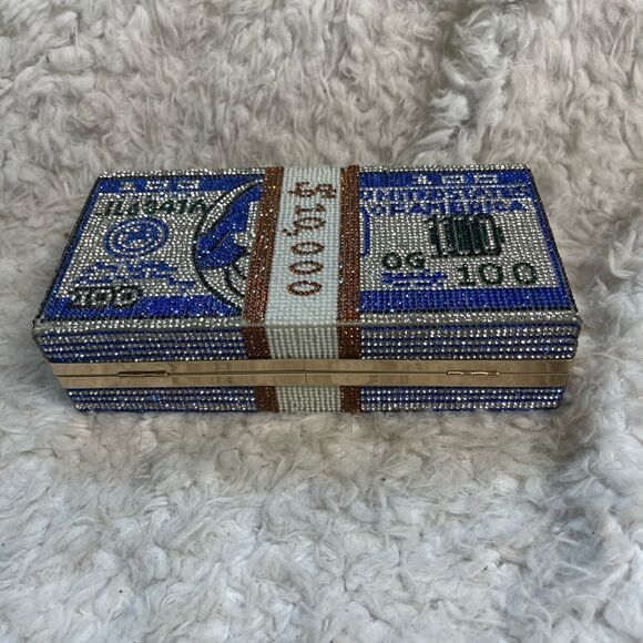 Rhinestones , Royal blue ,black and rose gold Dollar Frame clutch. - Picture 5 of 9